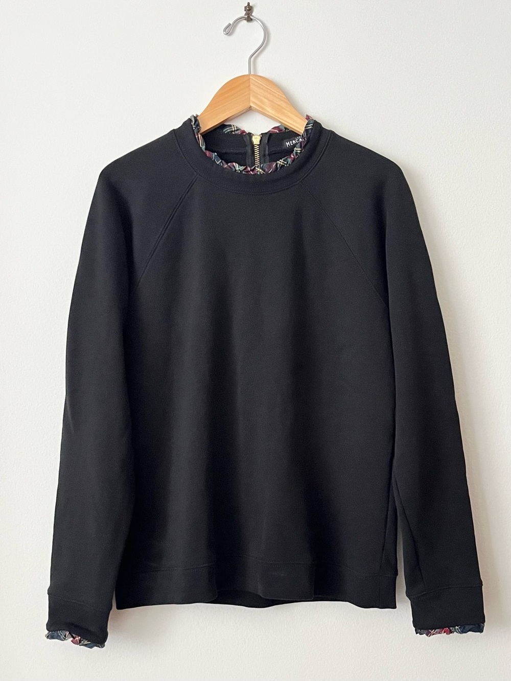 J.Crew Women's Sweatshirt Tartan Plaid Ruffle Trim Black Size S Preppy Holiday